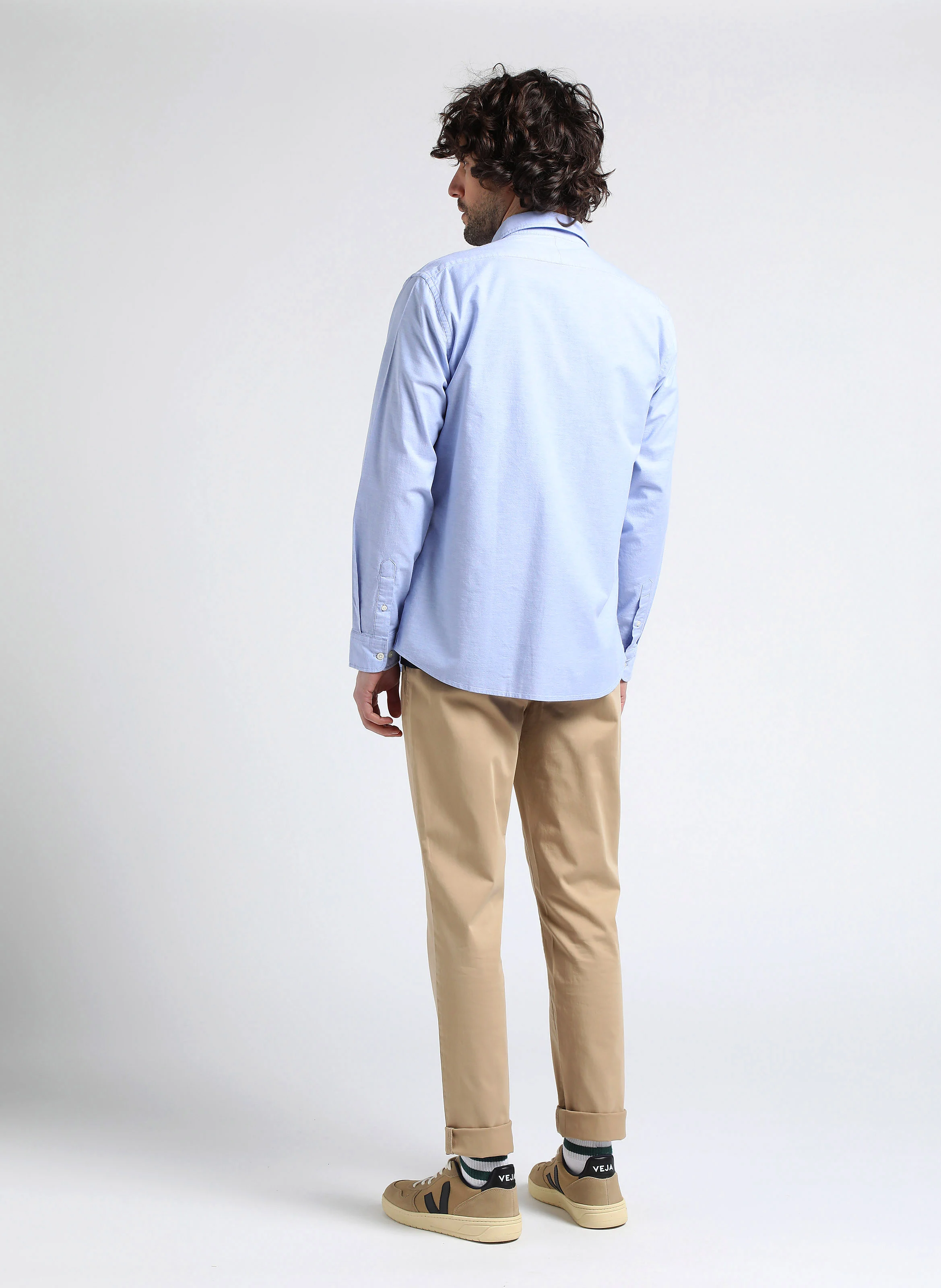 Chemise col américain en coton mélangé| Bleu
