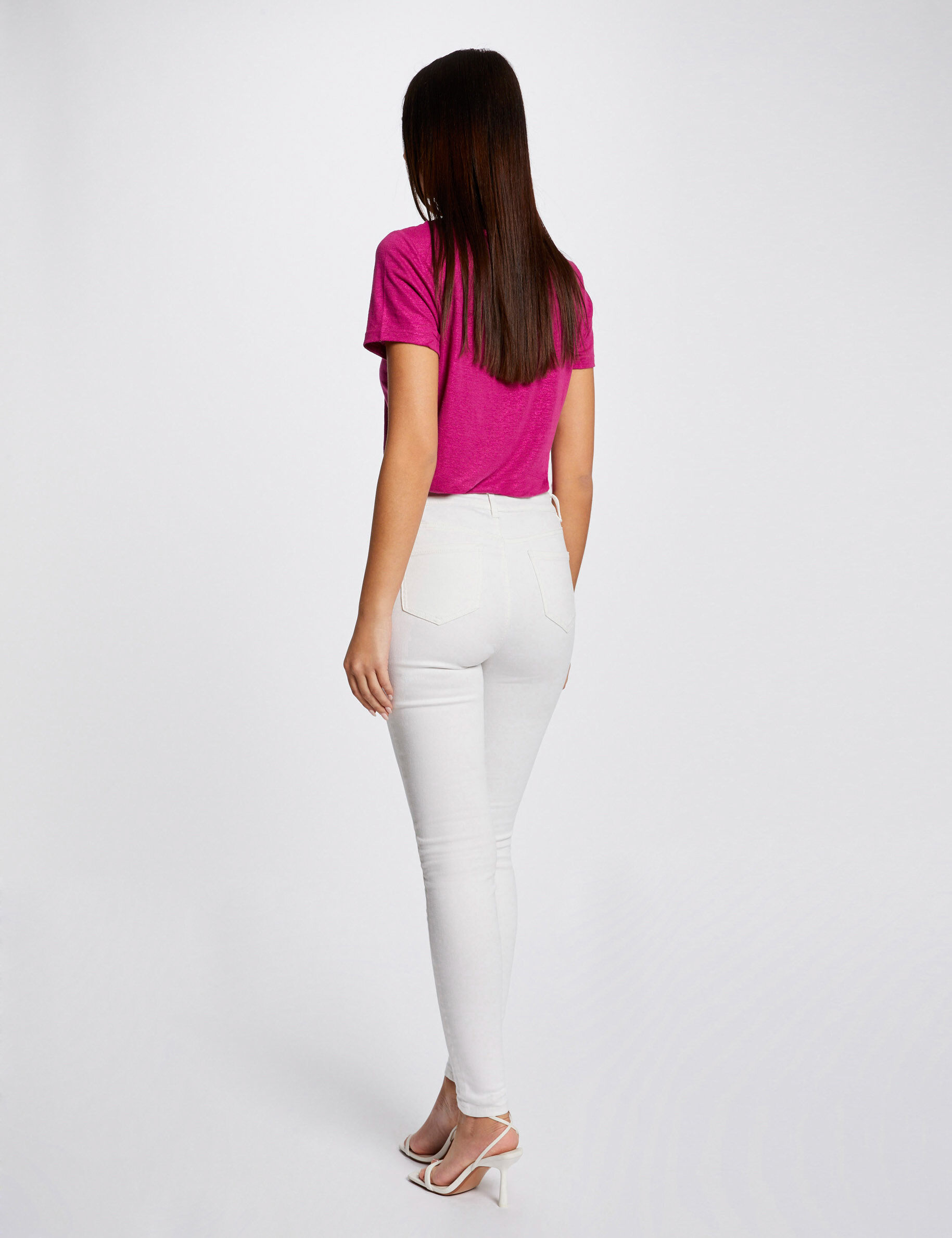 Pantalon skinny à ponts ecru femme - ecru