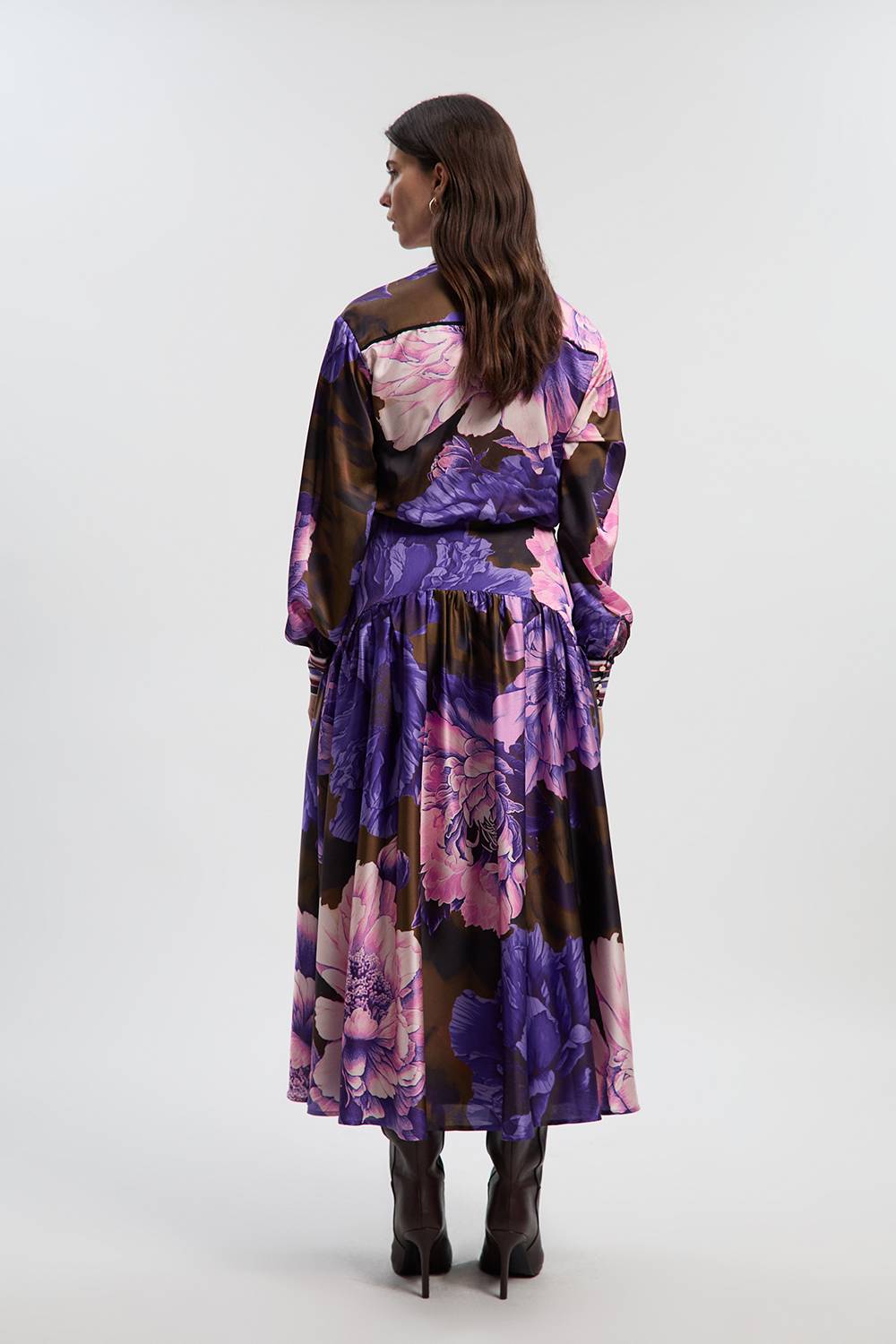 KarenMillen Robe Chemise Tissée à Col en Satin Martelé Imprimé Floral Petite Taille