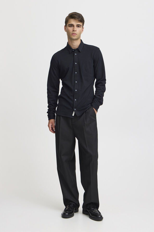 Casual Friday CFARTHUR LS BU jersey piquet shirt Black beauty