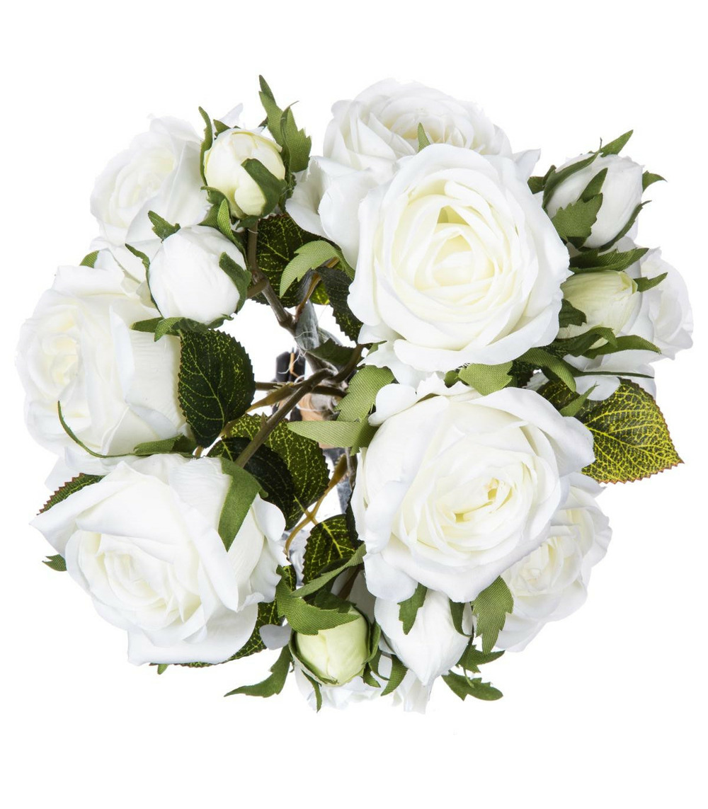 Bouquet de fleurs artificielles 14 roses blanches d. 23 x h. 40 cm