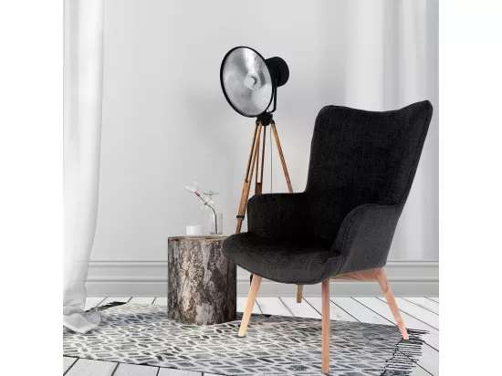 HAYNA - Fauteuil Noir et Piétement Naturel