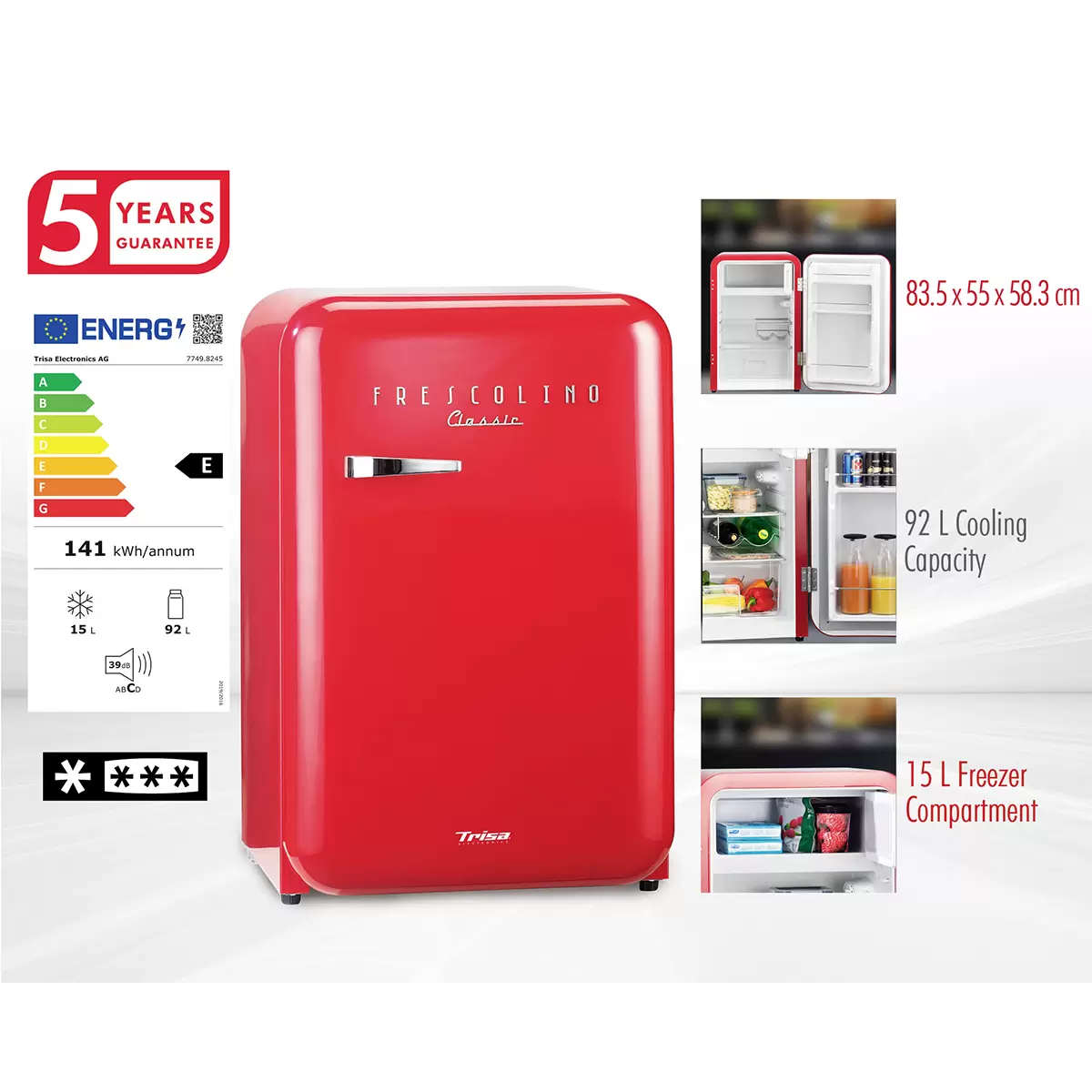 Kühlschrank Frescolino Classic rot,silber