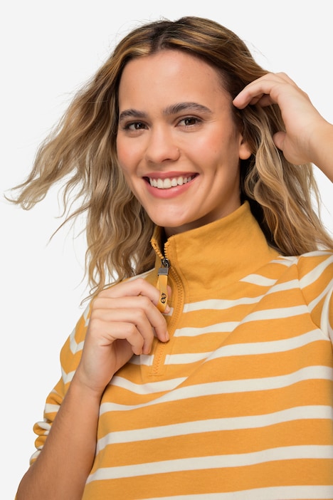 Sweatshirt, Ringel, Troyerkragen, Langarm, OEKO-TEX