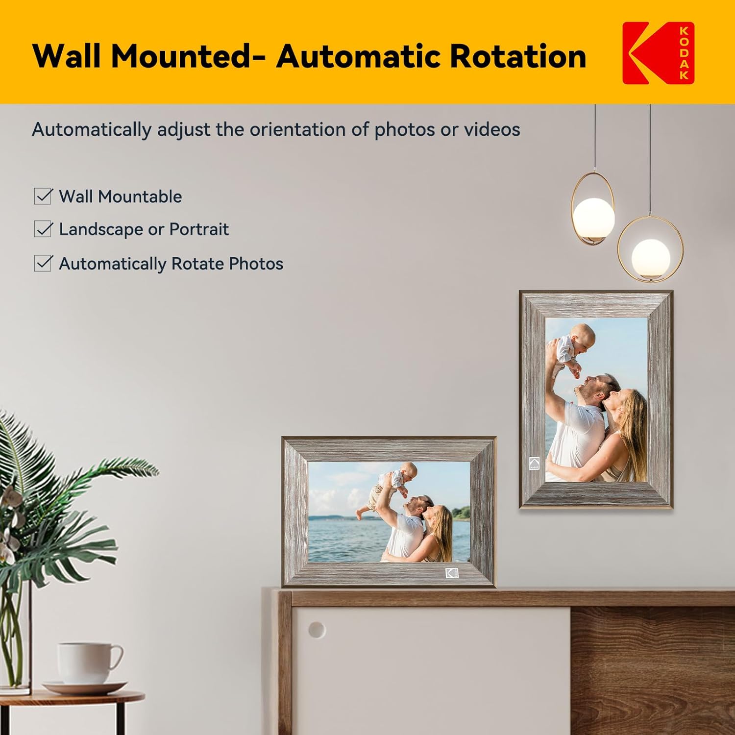Digitaler Bilderrahmen 10.1 Zoll, Kodak WLAN Digitale Bilderrahmen 1013W, Hölzern Elektronischer Bilderrahmen mit 32 GB Speicher, HD IPS Touchscreen, Teilen Sie Fotos über App, Automatischer Drehung
