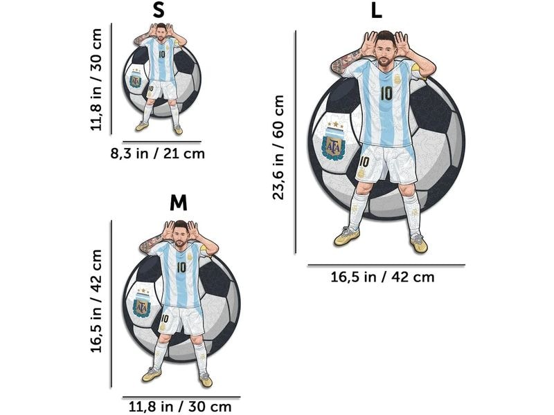 Iconic Puzzle Lionel Messi (Argentina) Offiziell lizenziertes Holzpuzzle, Grösse M