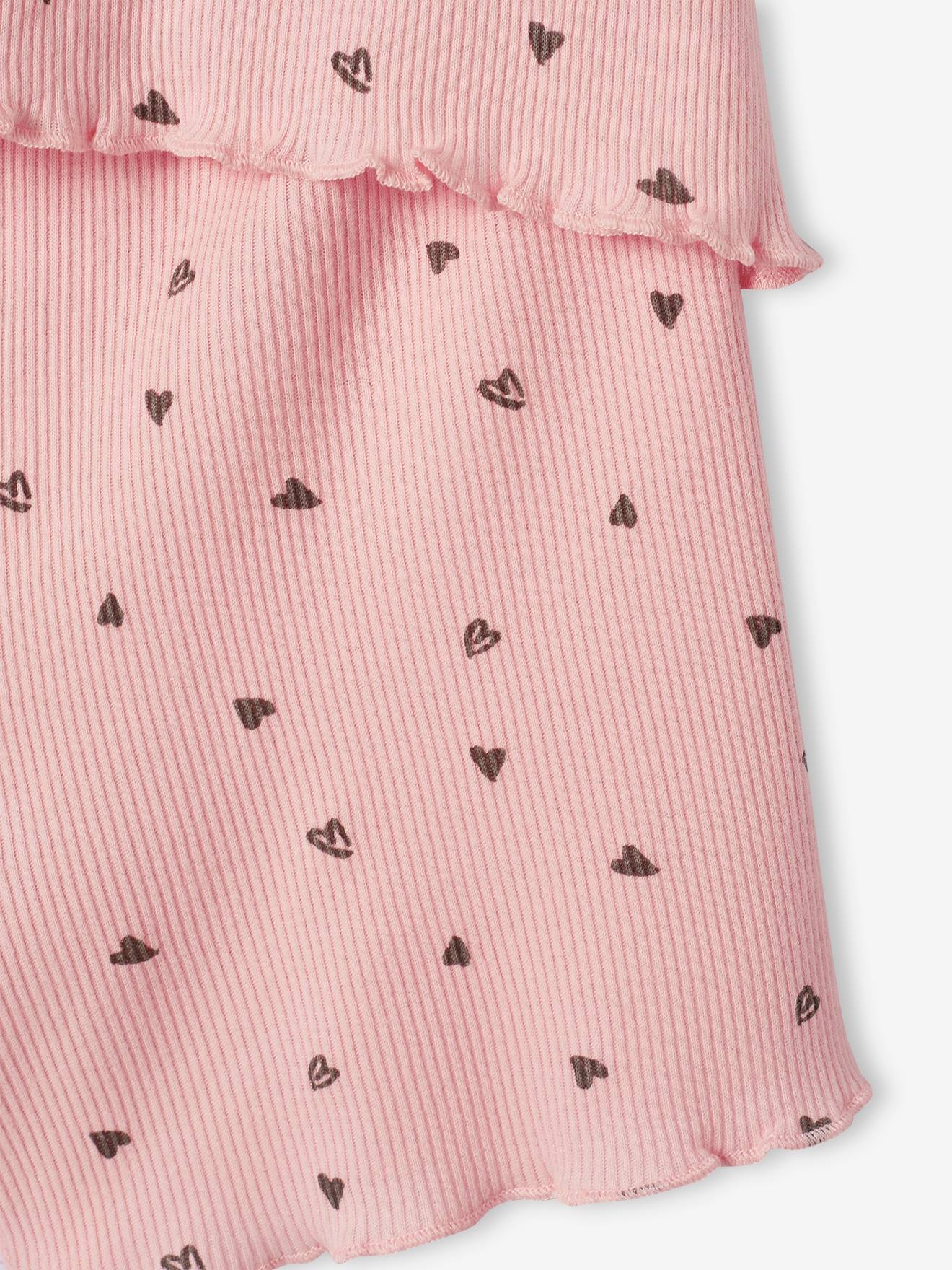 Conjunto de 2 pijamas de malha canelada com shorts para meninas, rosa claro.