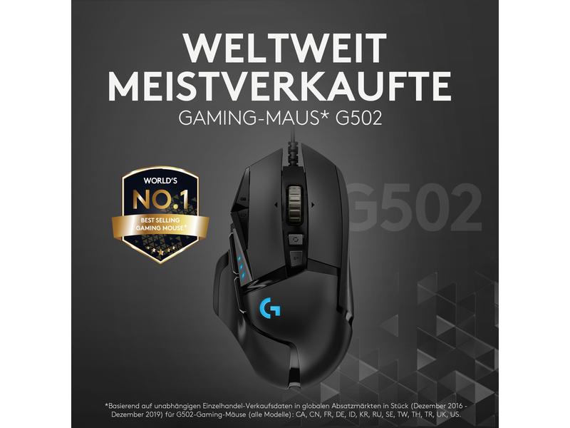 Logitech Gaming-Maus G502 HERO Hochpräzise Gaming-Maus mit justierbarem Handling und RGB-Beleuchtung