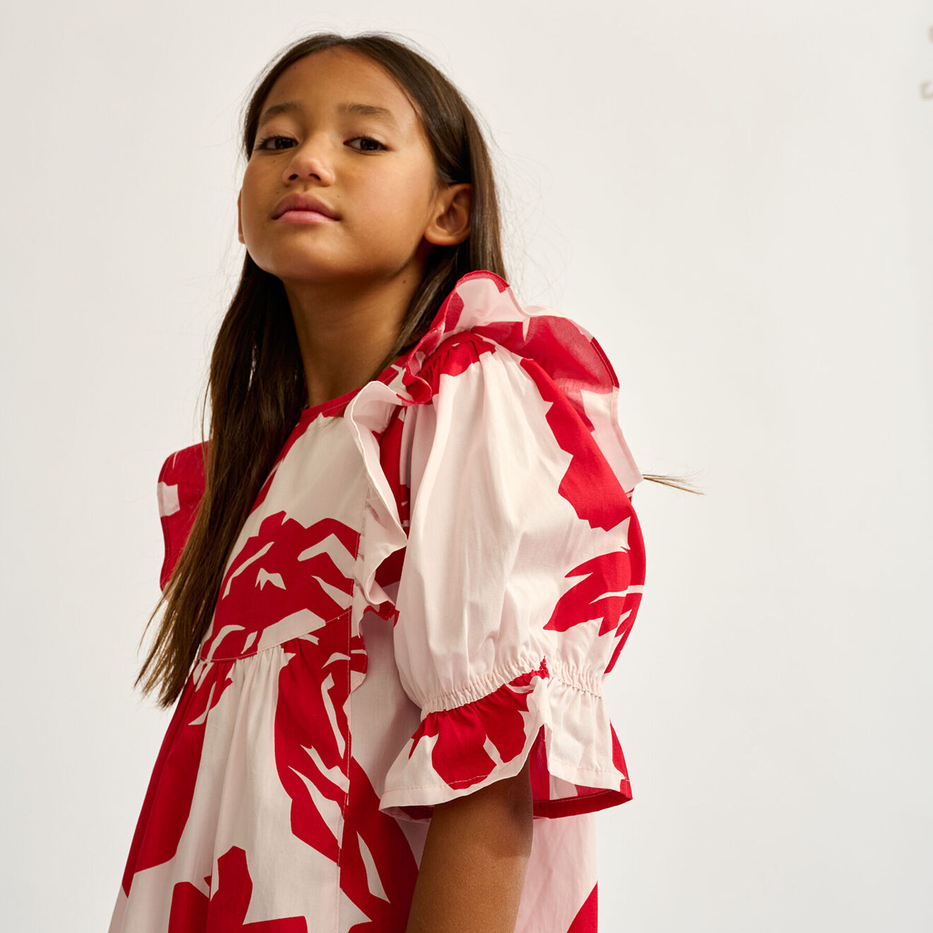 Bellerose Robe en Popeline Posa à fleurs rouge