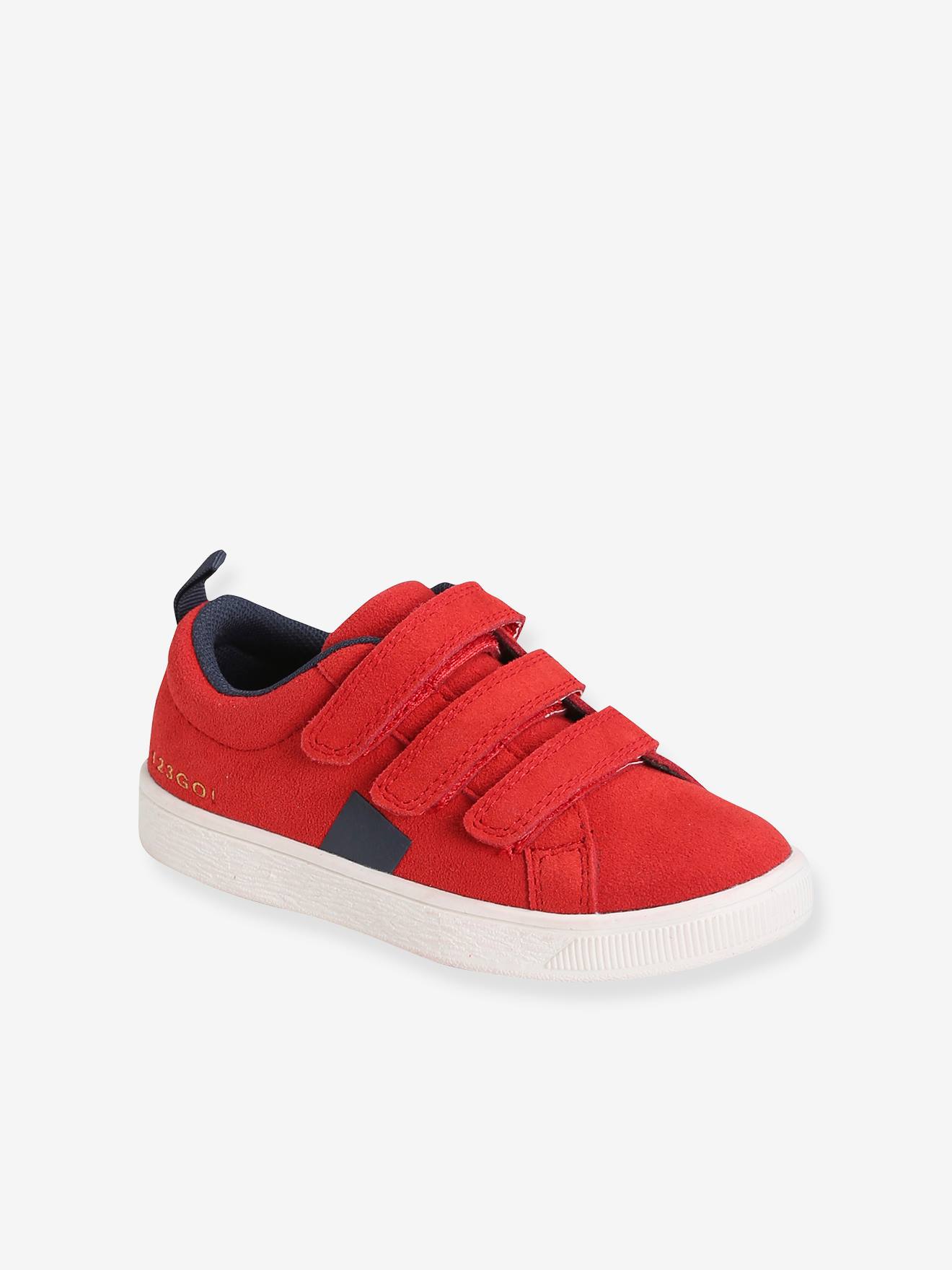 Tênis de couro com fecho de velcro, para meninos, azul escuro liso