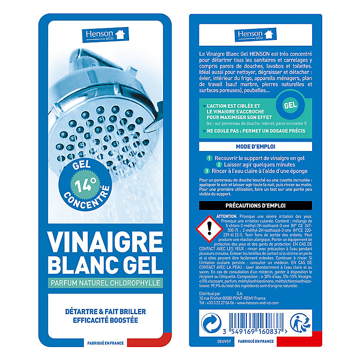 Vinaigre blanc en gel concentré 14° Gerlon 750 ml parfum naturel chlorophylle