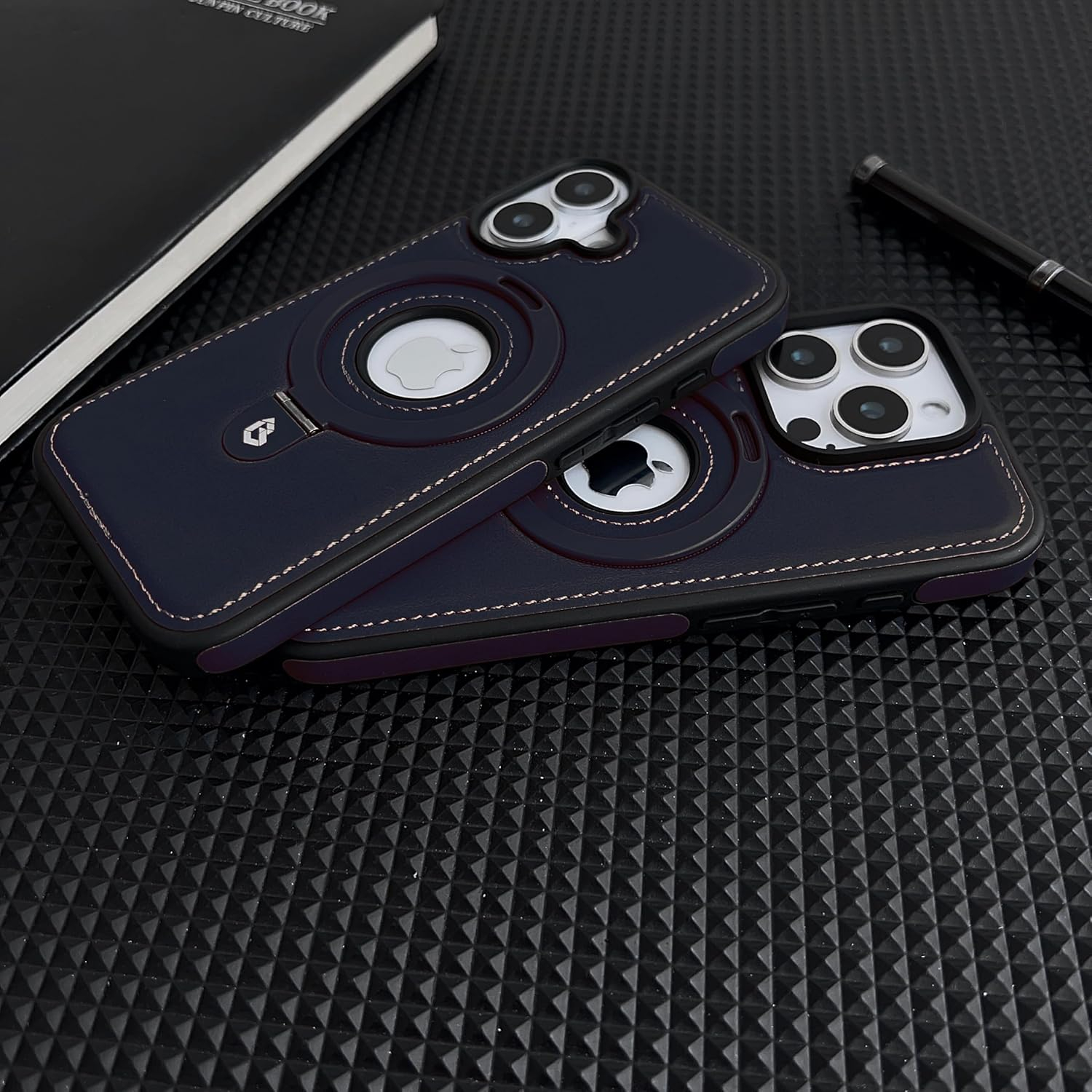 iPhone 16 MagSafe Leder Hardcase Hülle   Kickstand Aufsteller - Dunkelblau
