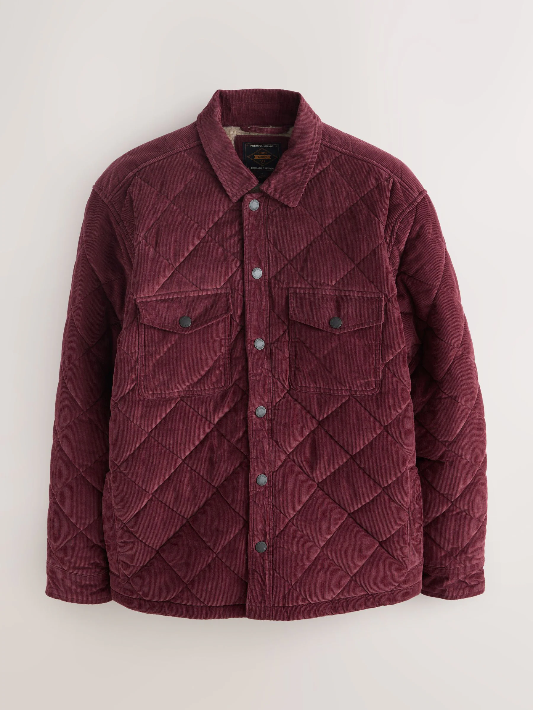 Bordeauxrood - Borg Lined Diamond Quilt Corduroy Shacket