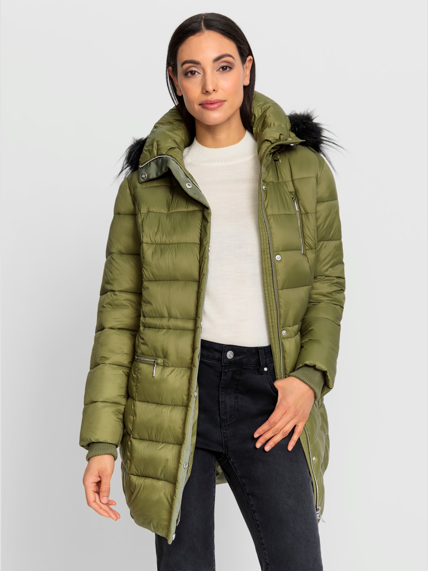 Parka imitation fourrure amovible sur capuche amovible