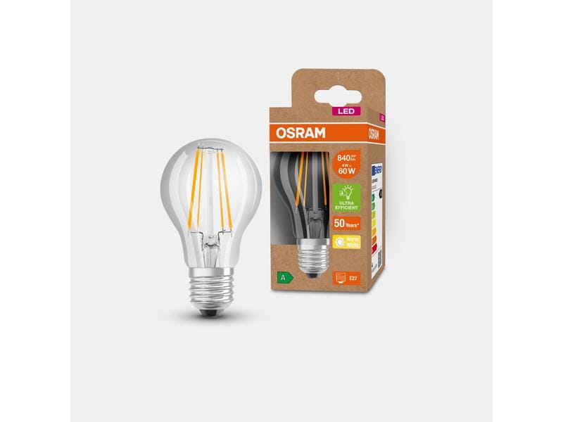 OSRAM Lampe Clas A 60 CL, 4W, E27, Fil, Warmweiss LED-Lampen, klassische Kolbenform