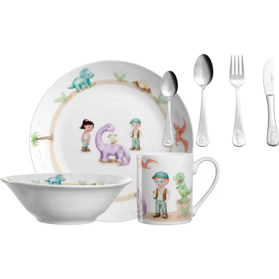 Leonardo Kindergeschirr Set mit Besteck BAMBINI AVVENTURA grün