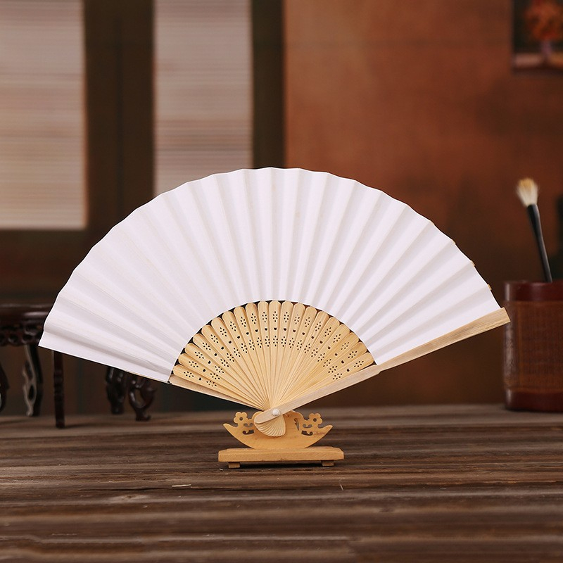 (10er Set) Papier Fächer Faltbare Hochzeit Deko Fächer Party Handfächer für Gäste - Weiss / Braun