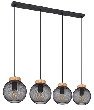 PABLO Pendellampe schwarz 15663-4H, B/H/T: 95 x 120 x 20 cm, Metall, Holz