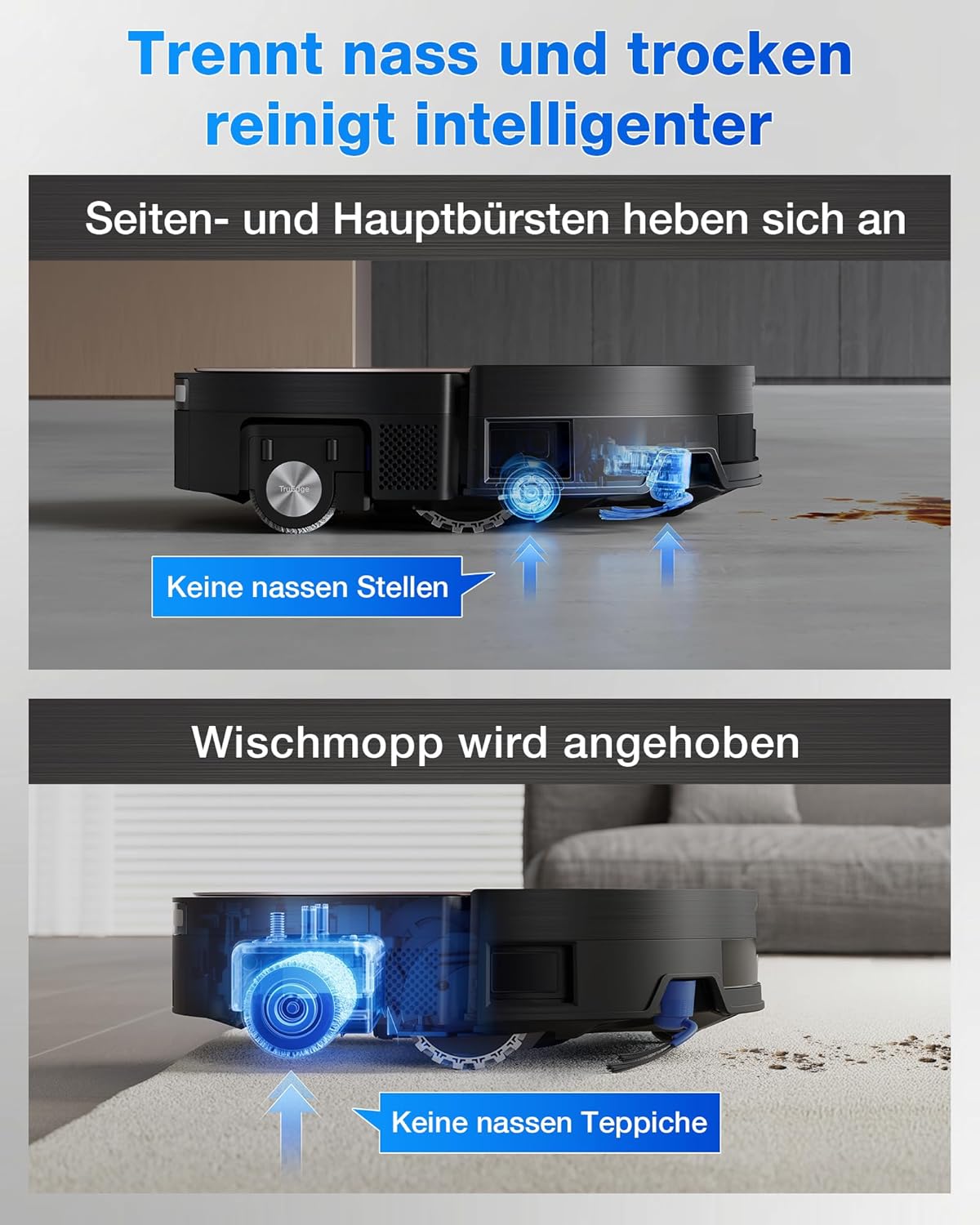 ECOVACS X11 OMNICYCLONE Saugroboter mit Wischfunktion, Blast + 19.500 Pa, ultraschnelles Akkuladen, OZMO Roller 2.0, Klettern max. 4 cm Höhe, Ausfahrender Wischmopp, PureCyclone 2.0 Auto-Entleerung