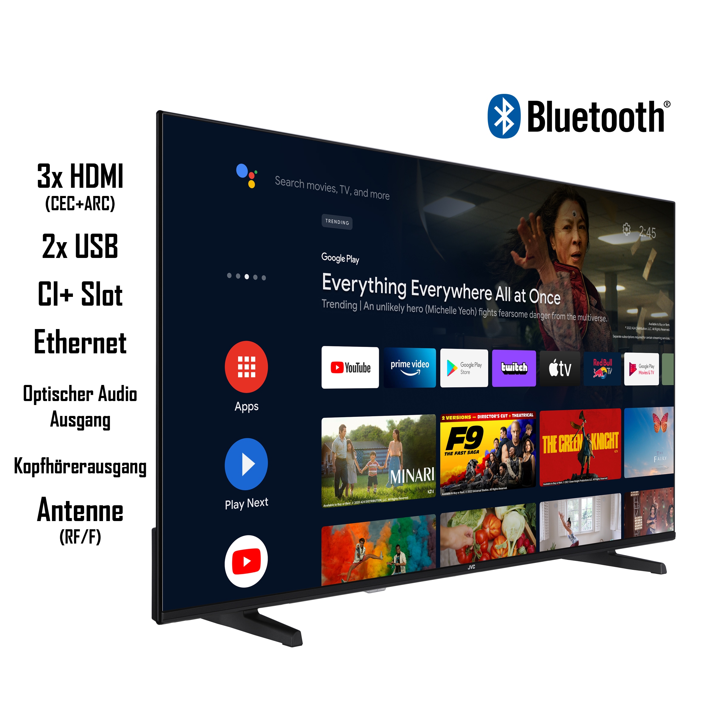 JVC LT-50VA3355 50 Zoll Fernseher/Android Smart TV (4K Ultra HD, HDR Dolby Vision, Triple-Tuner, Dolby Atmos)