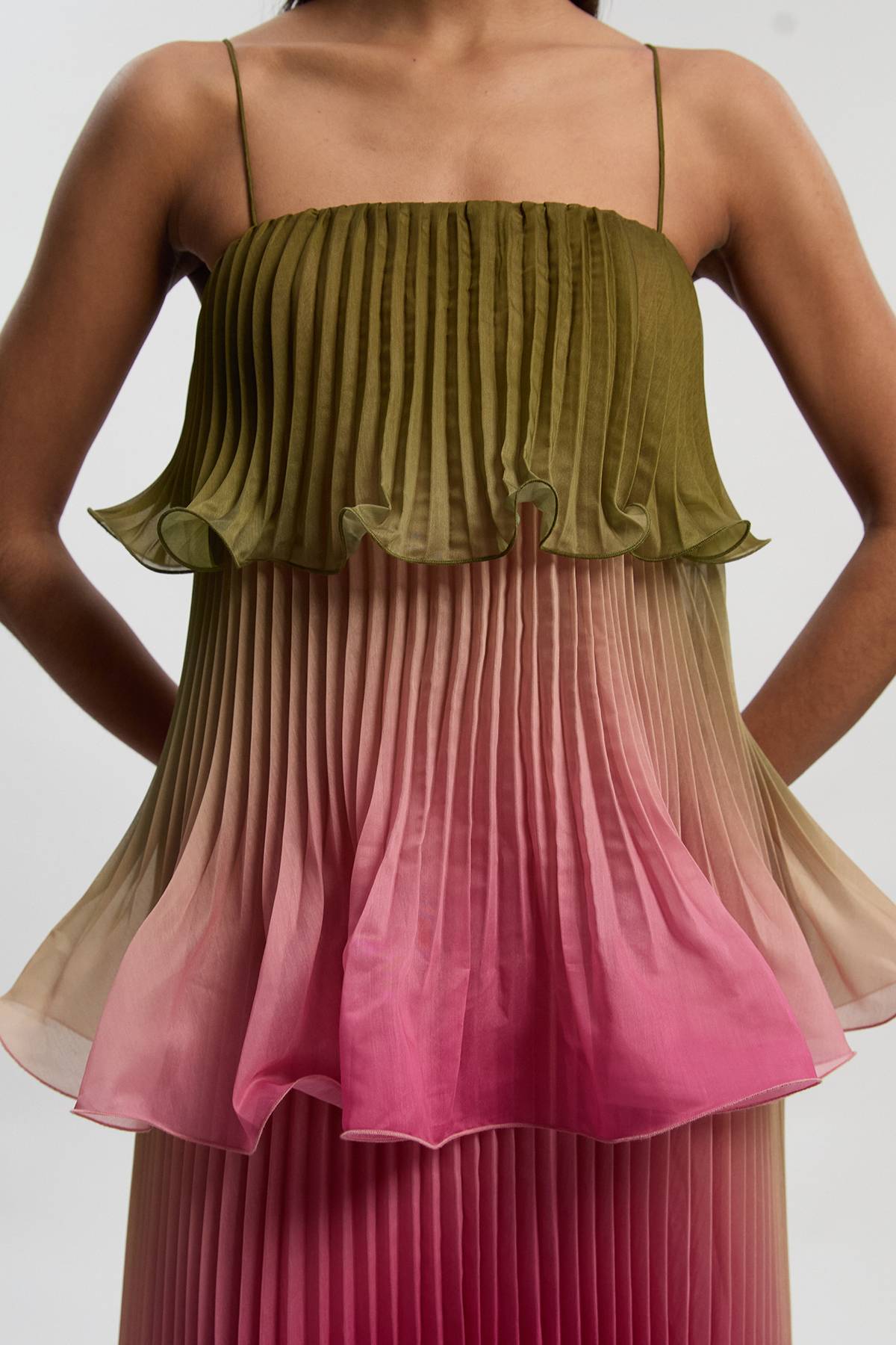 KarenMillen Robe Longue Tissée En Organdi Slub Plissée Avec Basque