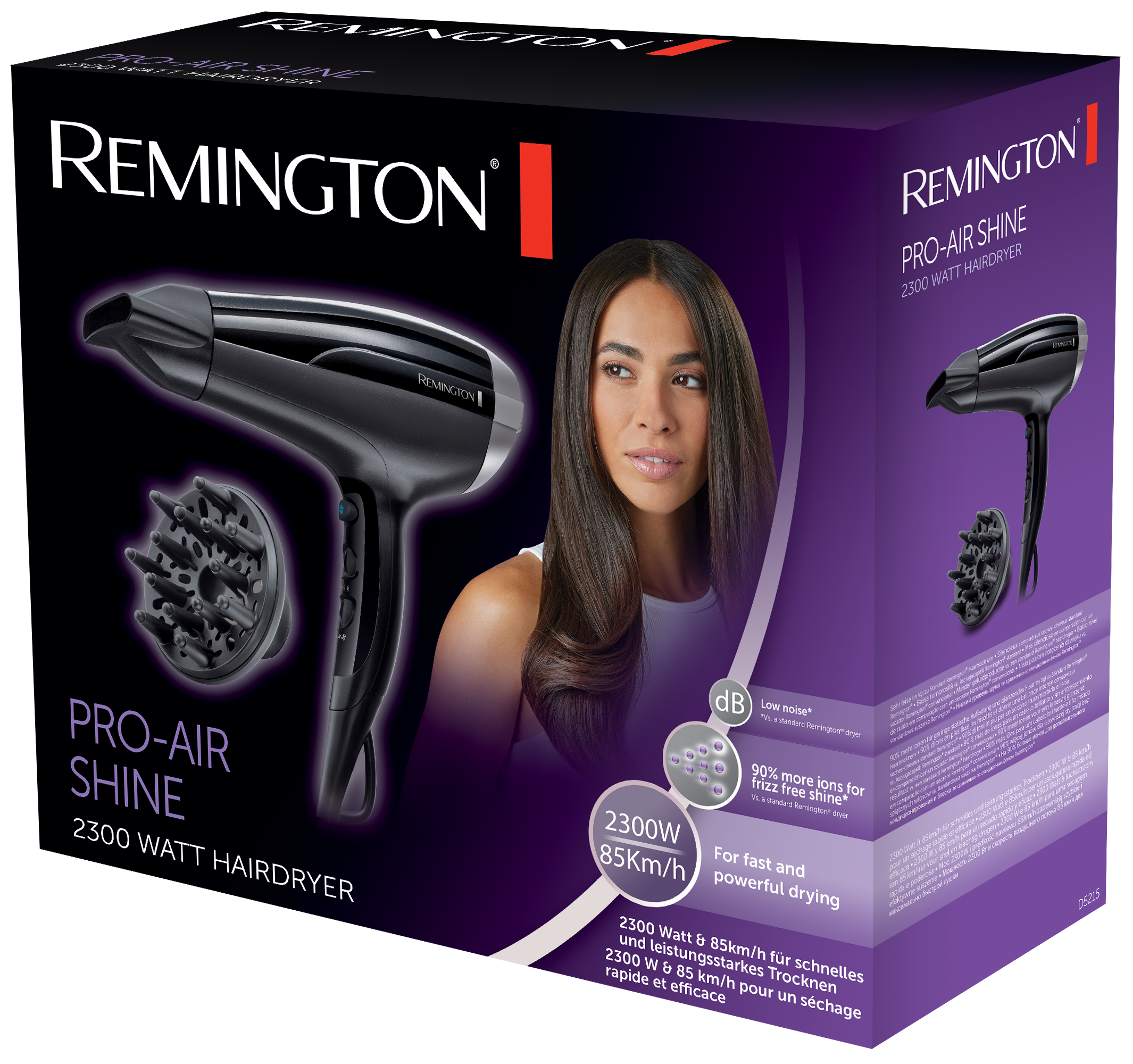 D5215 Haartrockner Pro Air Shine Haar Föhn mit 2 Aufsätzen (45503560100) - Schwarz