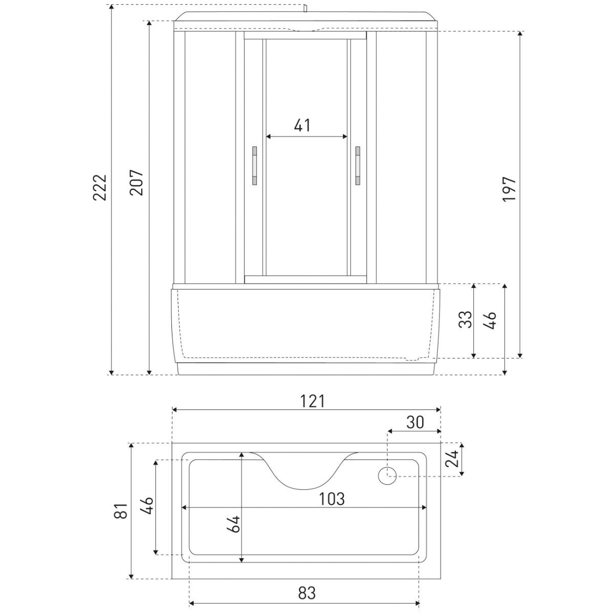 Kerra XL120 complete douchecabine hydromassage 120x80cm