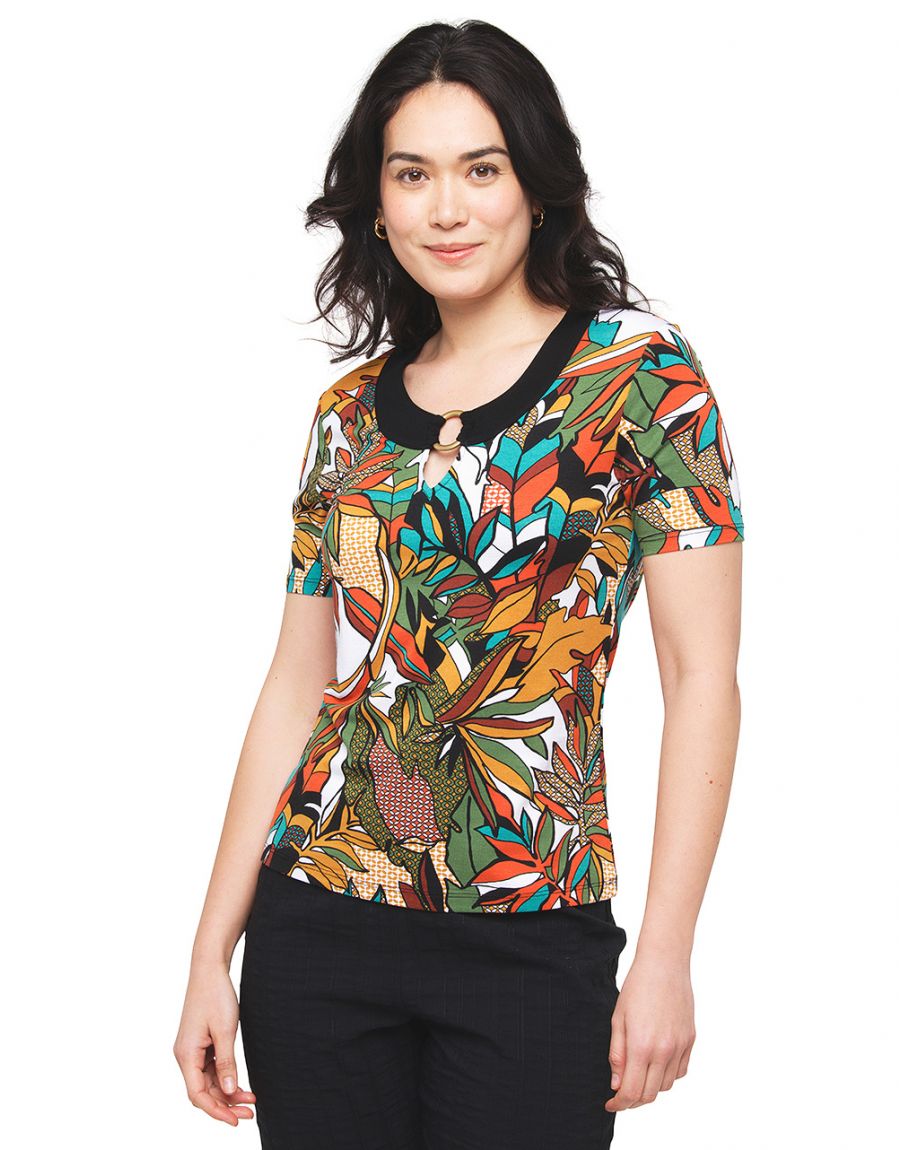 T-shirt marron feuillages