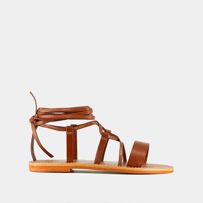 Sandales à brides torsadées  en cuir cognac