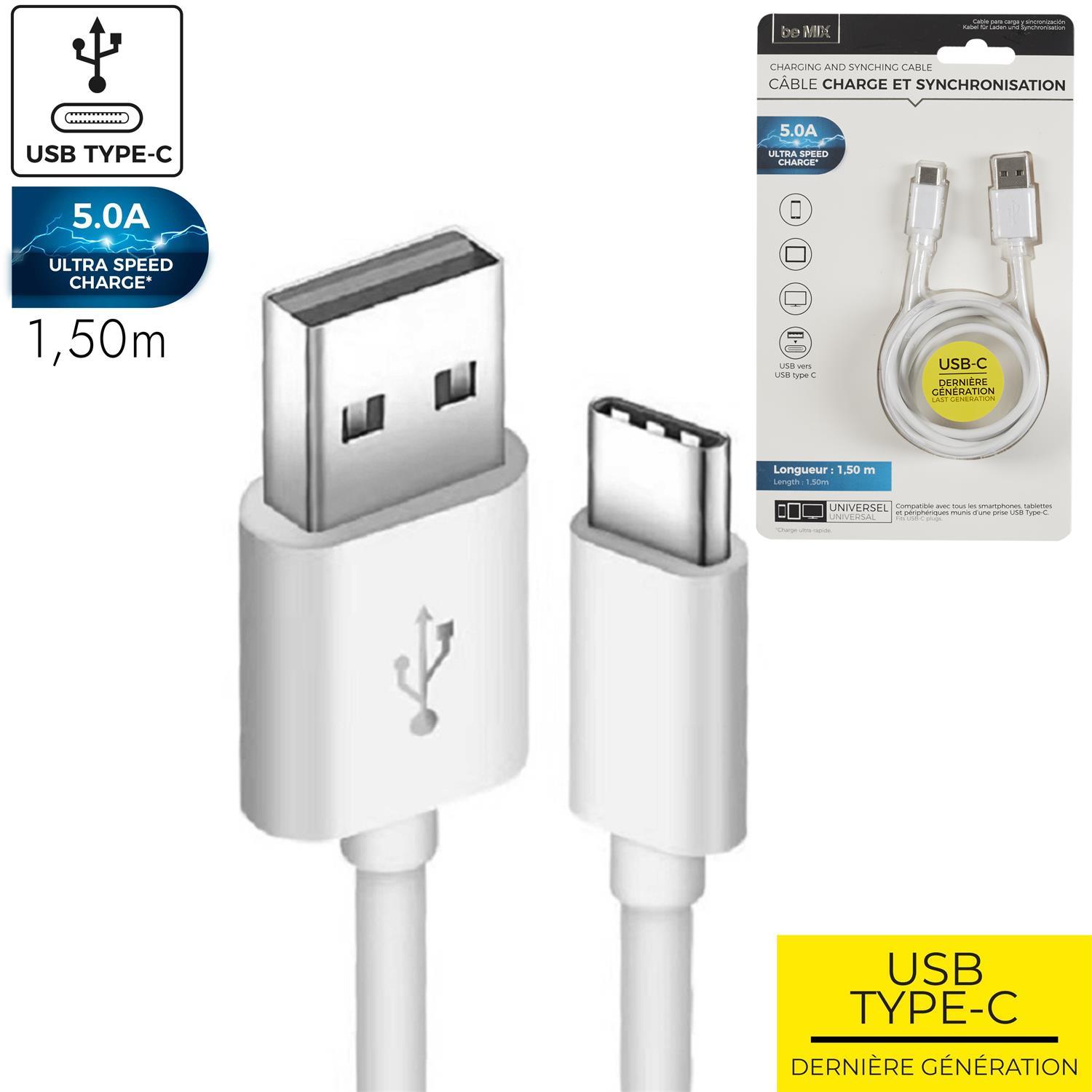 CABLE CHARGE ET SYNCHRONISATION TYPE C 5A 1.5M