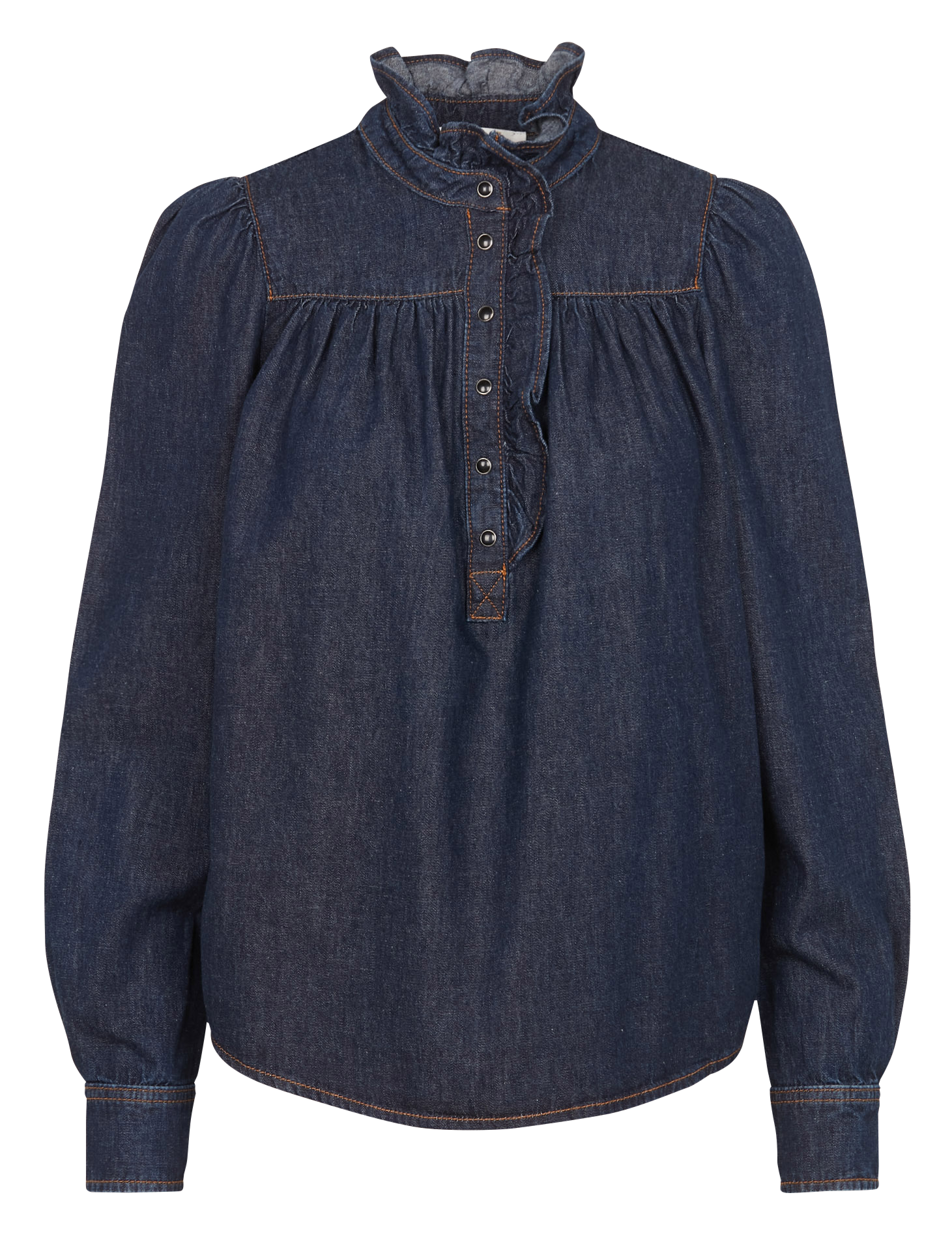 MILAC - Chemise à col victorien fluide en coton | Bleu