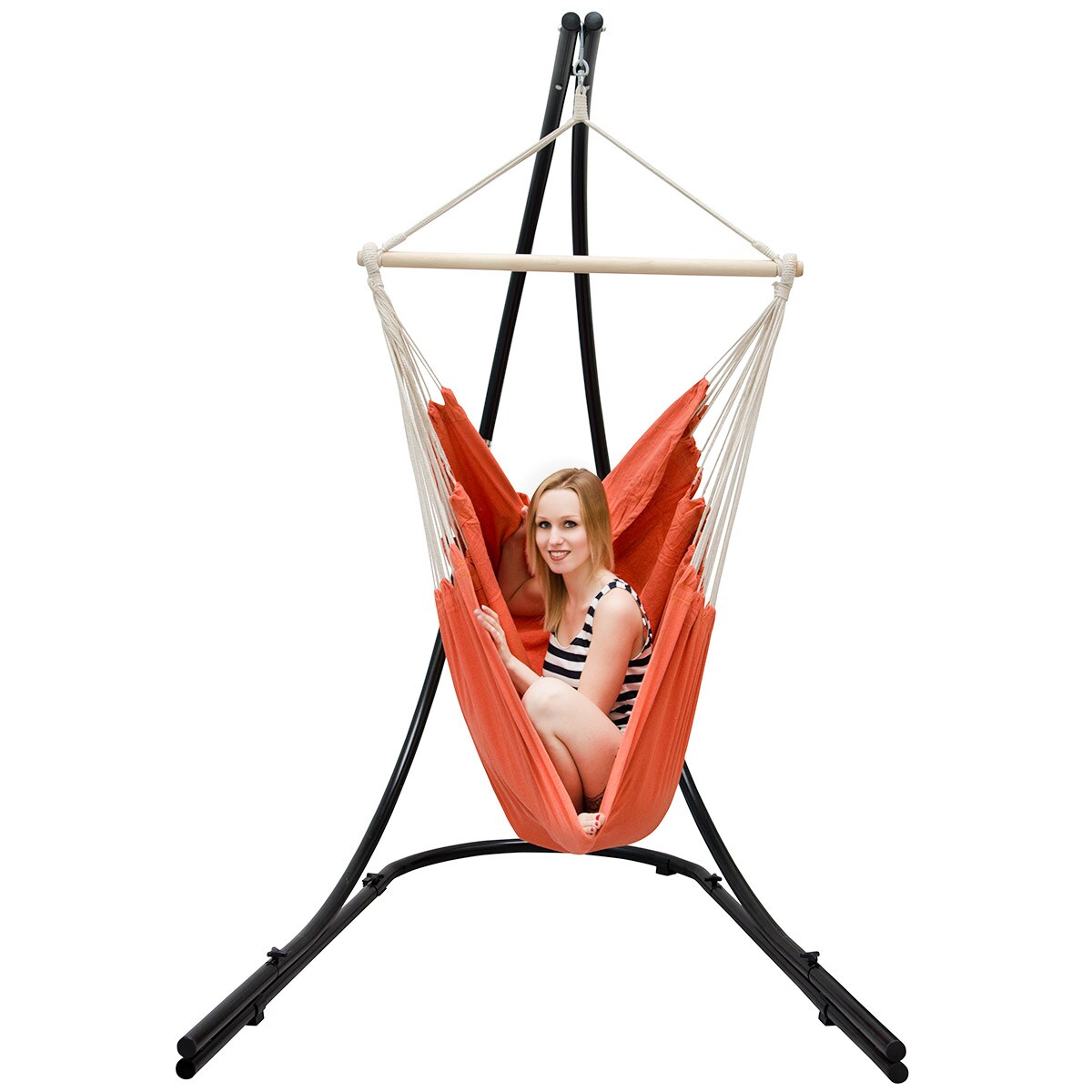 Freistehendes Stahl-Hängestuhlgestell 210cm inkl. XXL Hängesessel aus Baumwolle mit Swivel 185x130cm