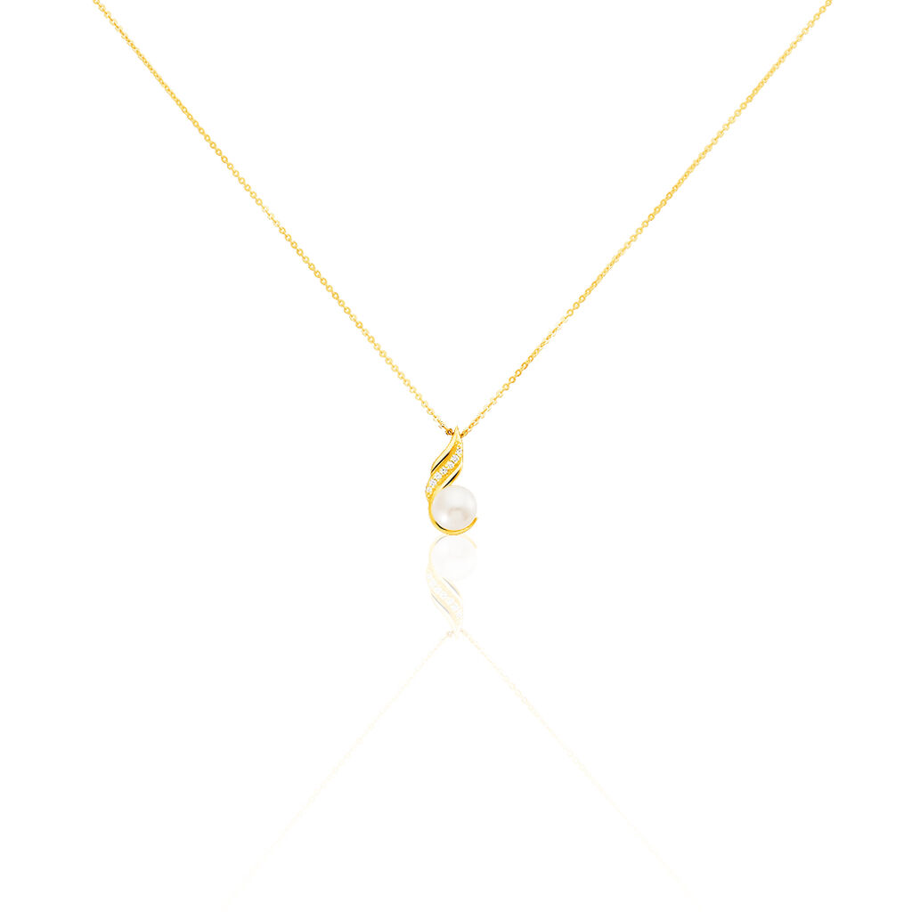 Collier Leta Or Jaune Perle De Culture Et Oxyde De Zirconium