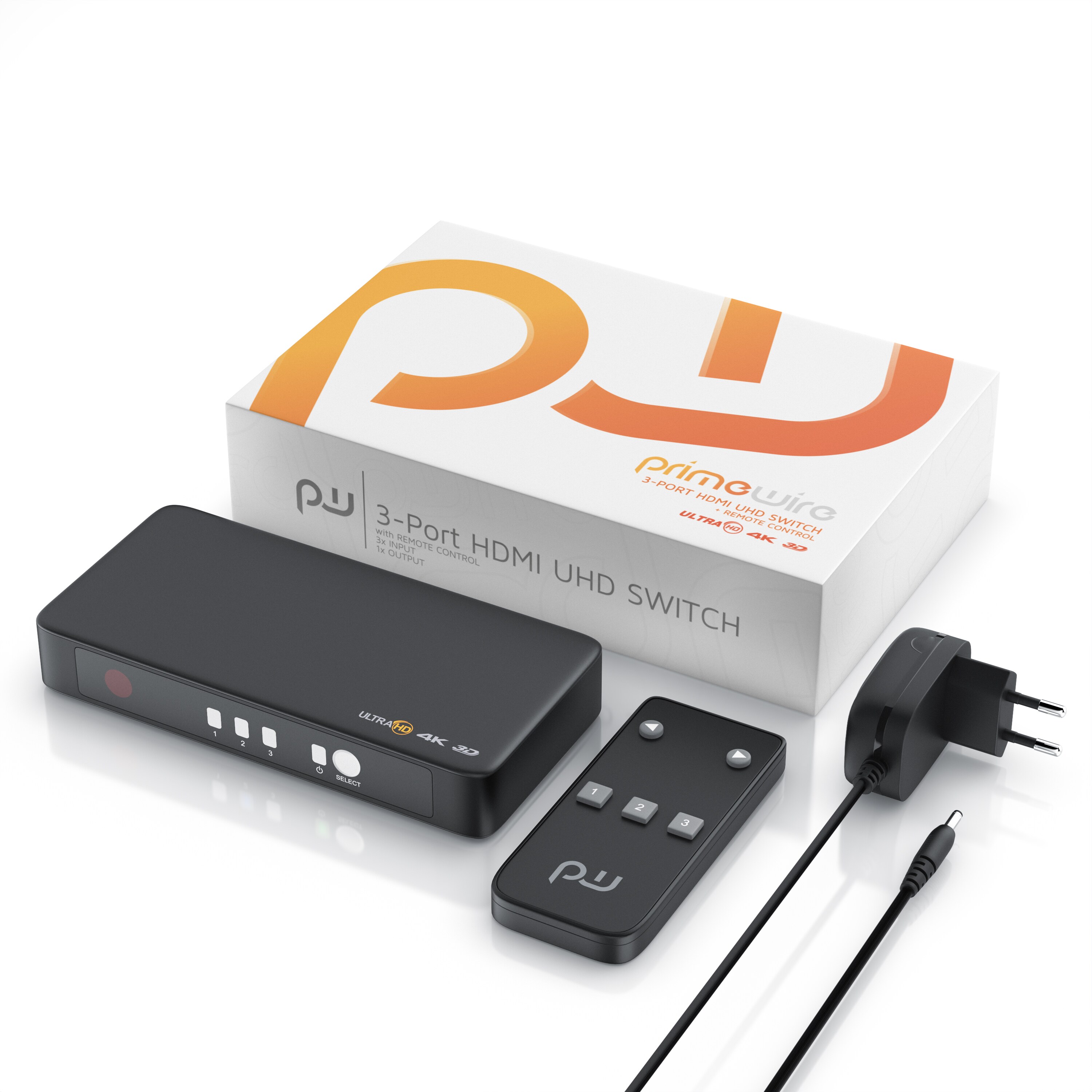 Primewire 3-Port 4k HDMI Switch mit Fernbedienung 3x HDMI Eingänge / 3D + CEC / 2160p 30Hz