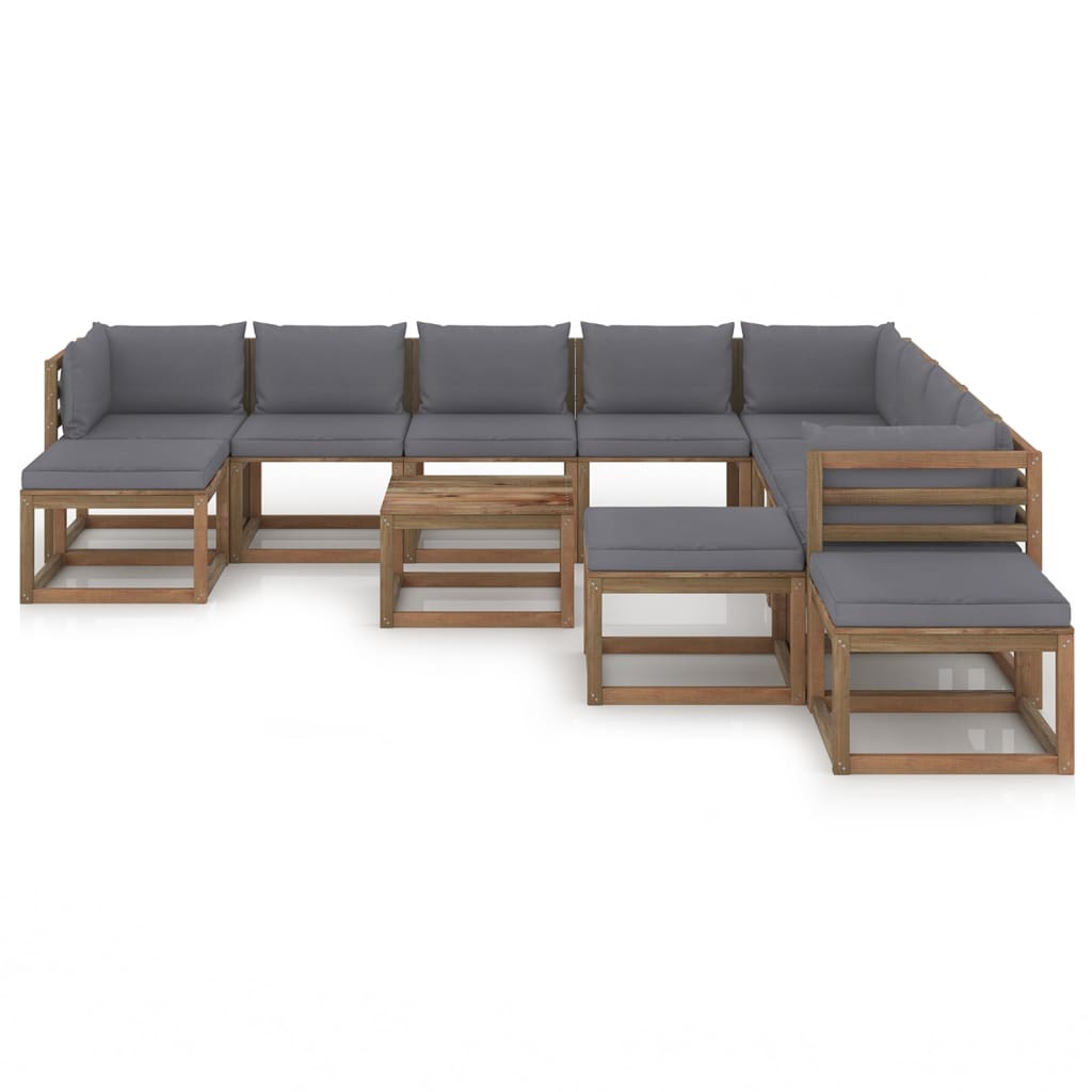 Salon de jardin meuble d'extérieur ensemble de mobilier 12 pièces avec coussins anthracite