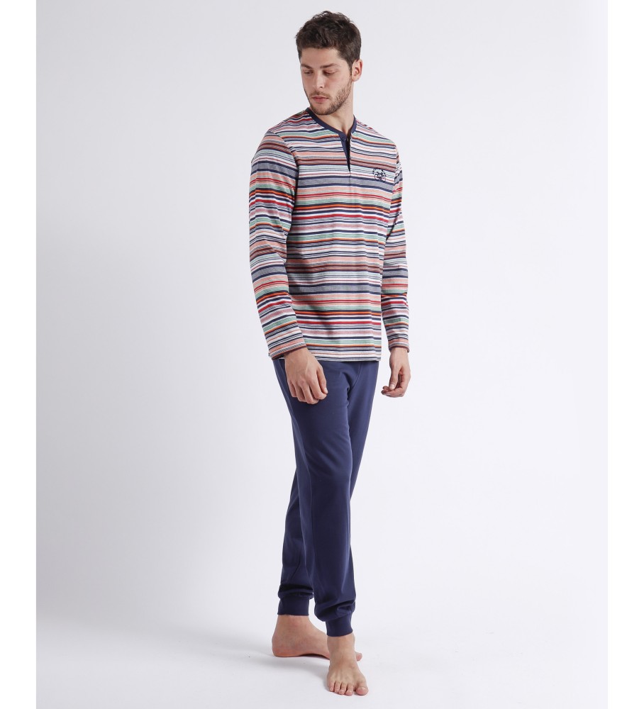 Pijama de manga comprida Antonio Miro Pedalier B azul marinho