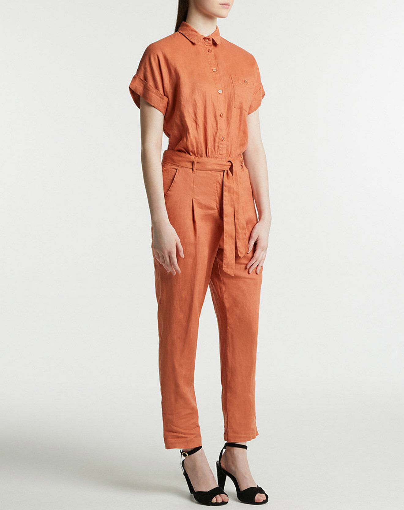 Galeries Lafayette Combinaison en 100% Lin Gary orange