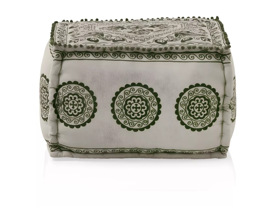 Pouf rectangulaire en textile coloris lin