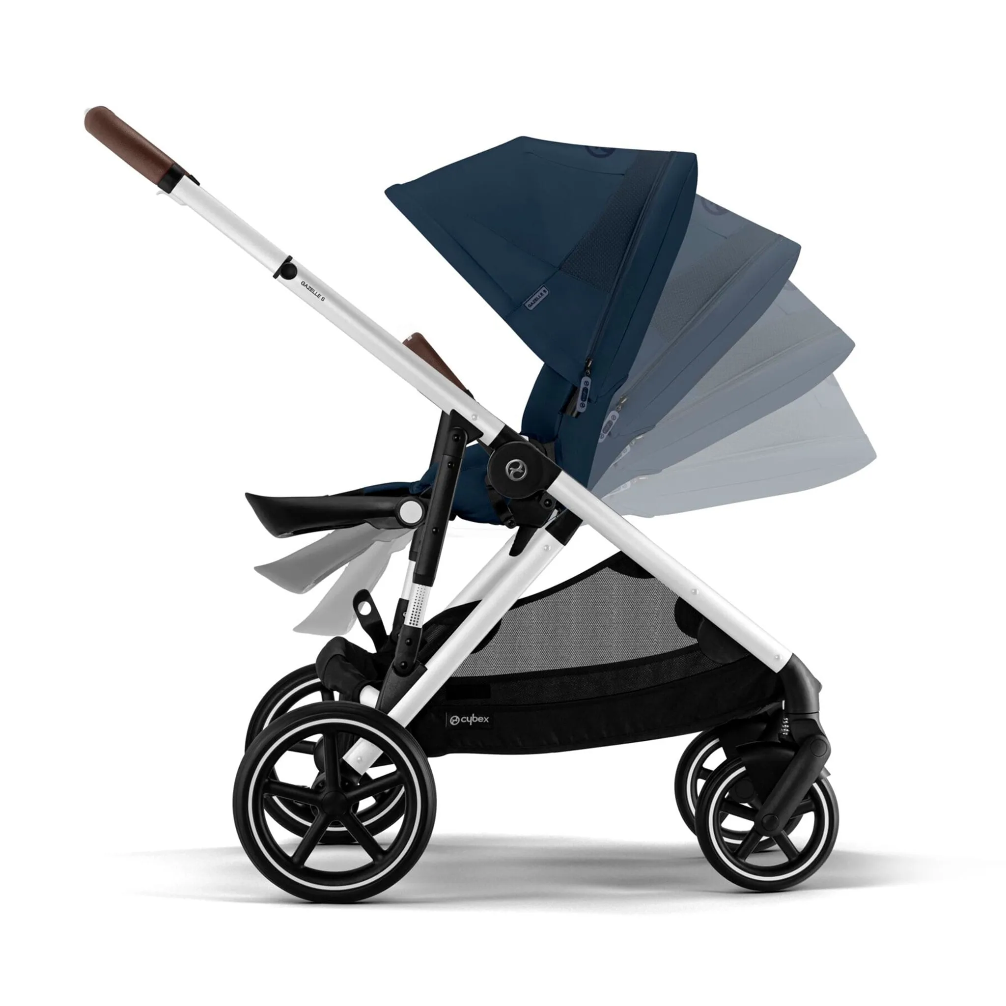 Cybex Poussette Double Gazelle S 2 – Châssis argent  Nacelle Bleu Océan