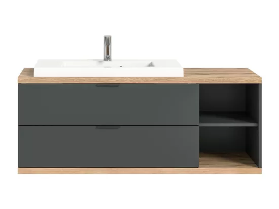 Meuble sous vasque NOYA gris à suspendre – 2 tiroirs + niche, 130 cm, sans vasque