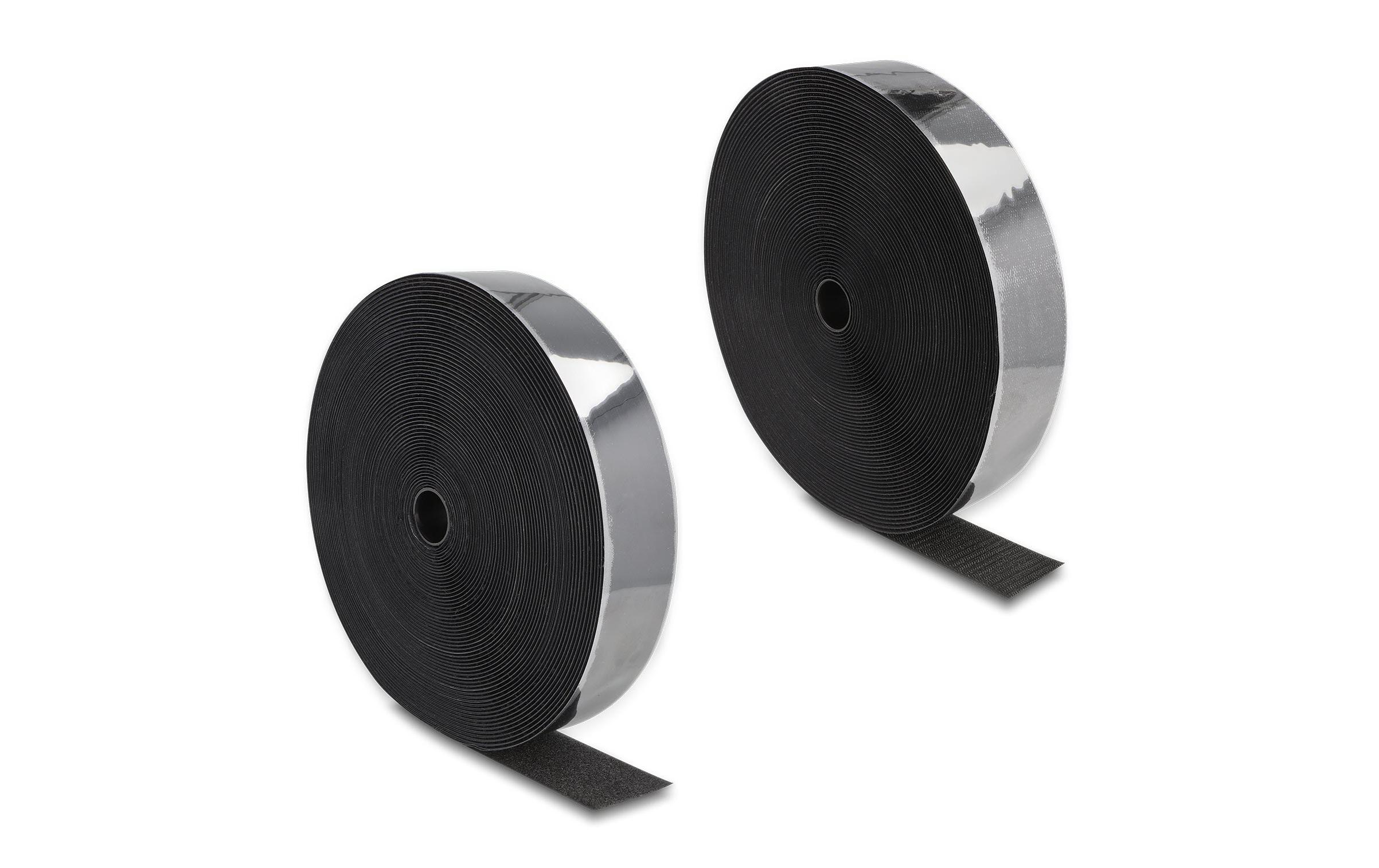 Klettband 25m x 50mm Strapazierfähig SchwarzDelock Strapazierfähiges Klettband selbstklebend mit Haft- und Flauschband L 25 m x B 50 mm schwarz