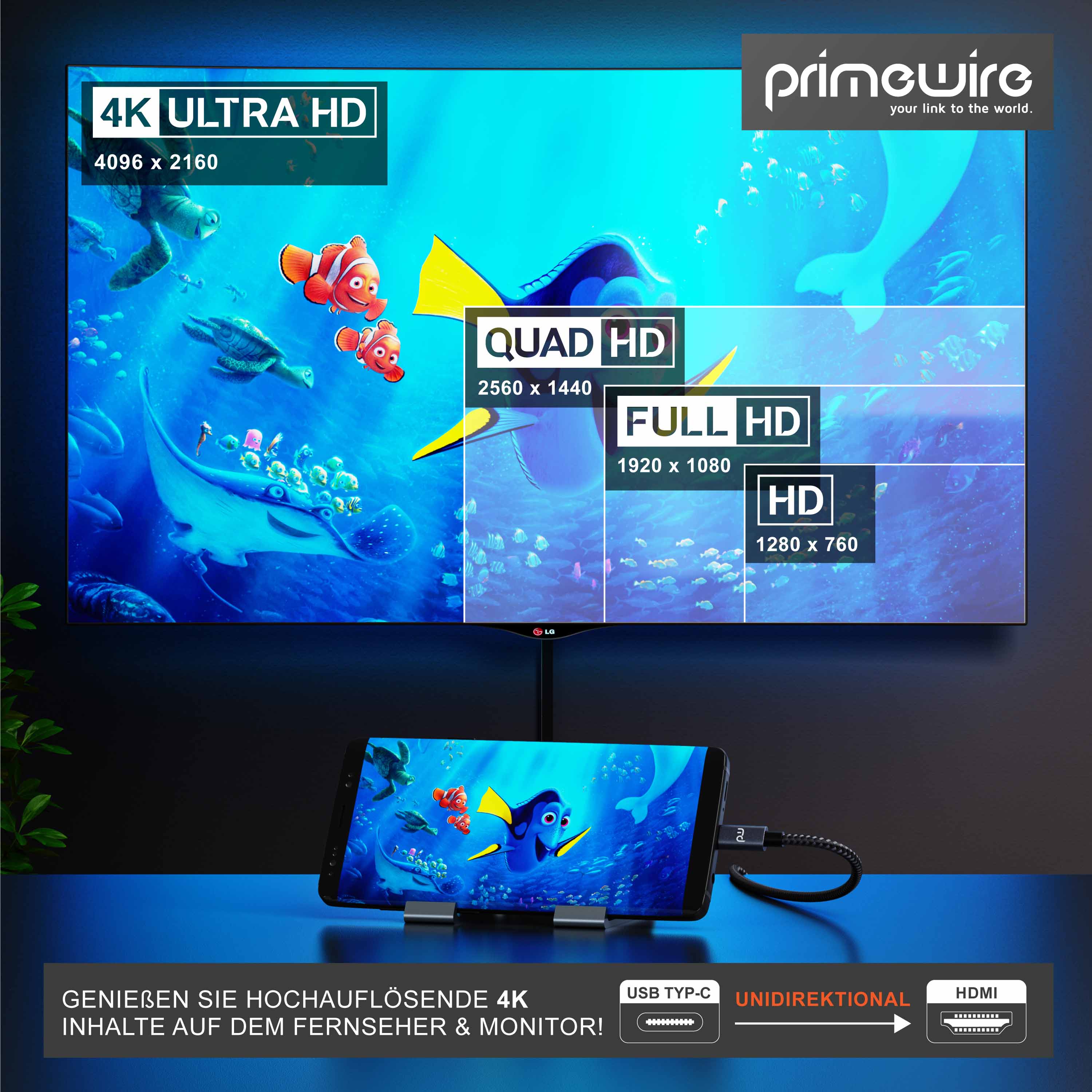 Primewire USB Typ C zu HDMI Konverterkabel Adapterkabel 4K 3840 x 2160 @ 60 Hz - 2m