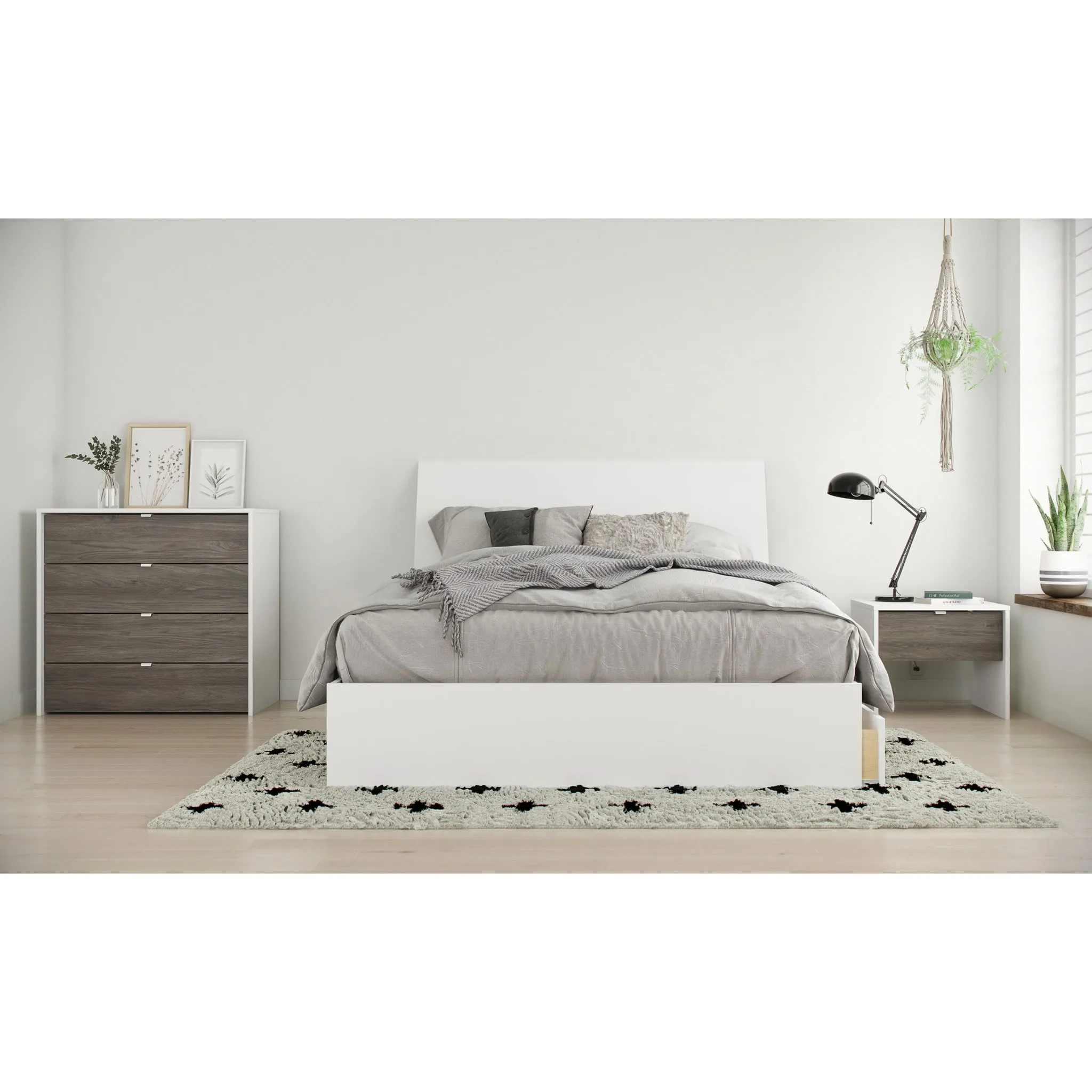 Nexera Table de Nuit - Blanc  Gris Écorce
