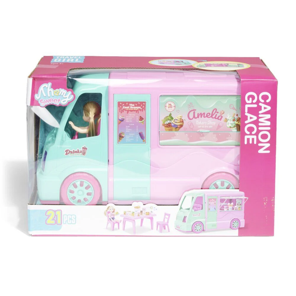 Camion glace avec poupée Amelia 21 pièces