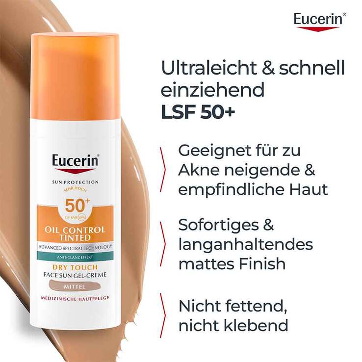 Eucerin Sun Oil Control tinted Creme LSF 50 + mitt., 50 ml