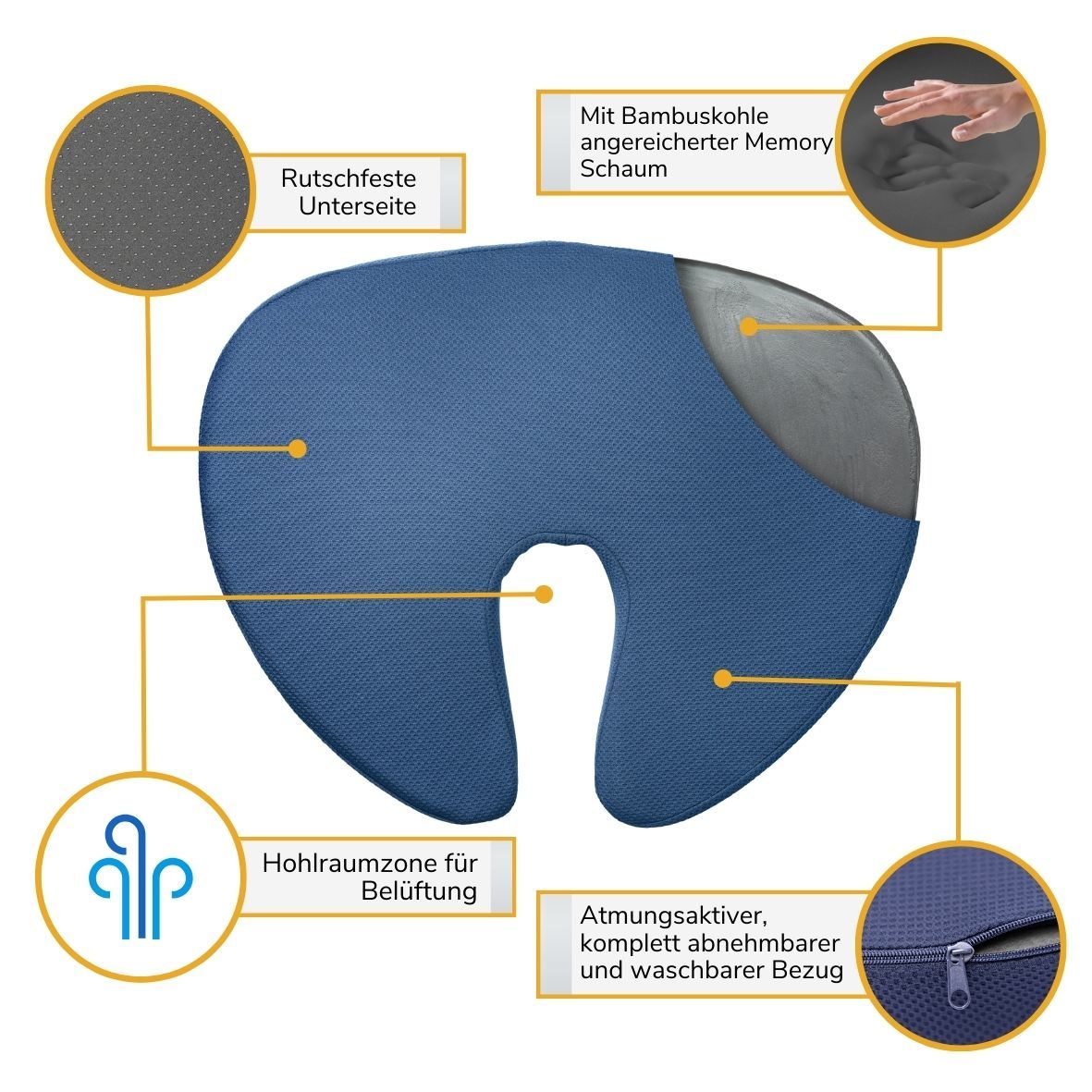 INPHYSIO U-förmiges Sitzkissen, Bambuskohle-aktiv