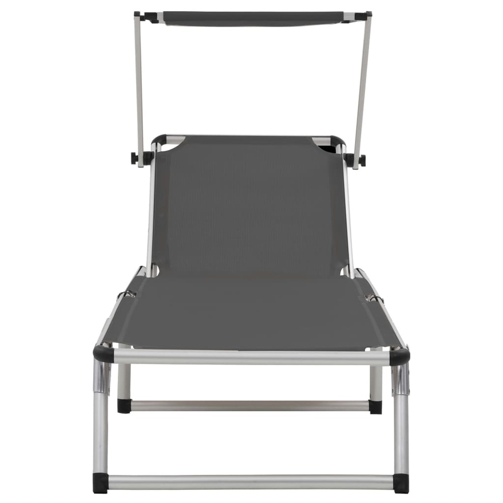 Chaises longues pliables et toit 2 pièces aluminium textilène gris