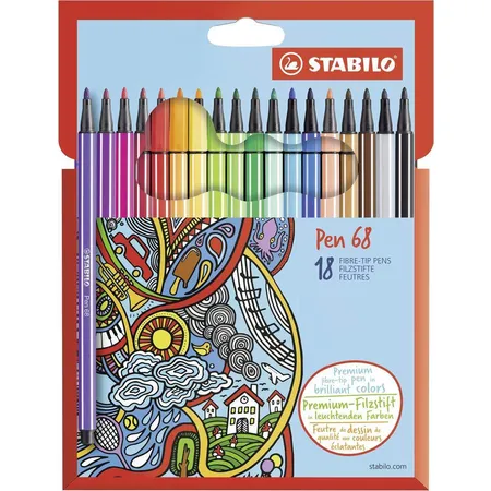 Premium-Filzstift - STABILO Pen 68 - 18er Pack - mit 18 verschiedenen Farben