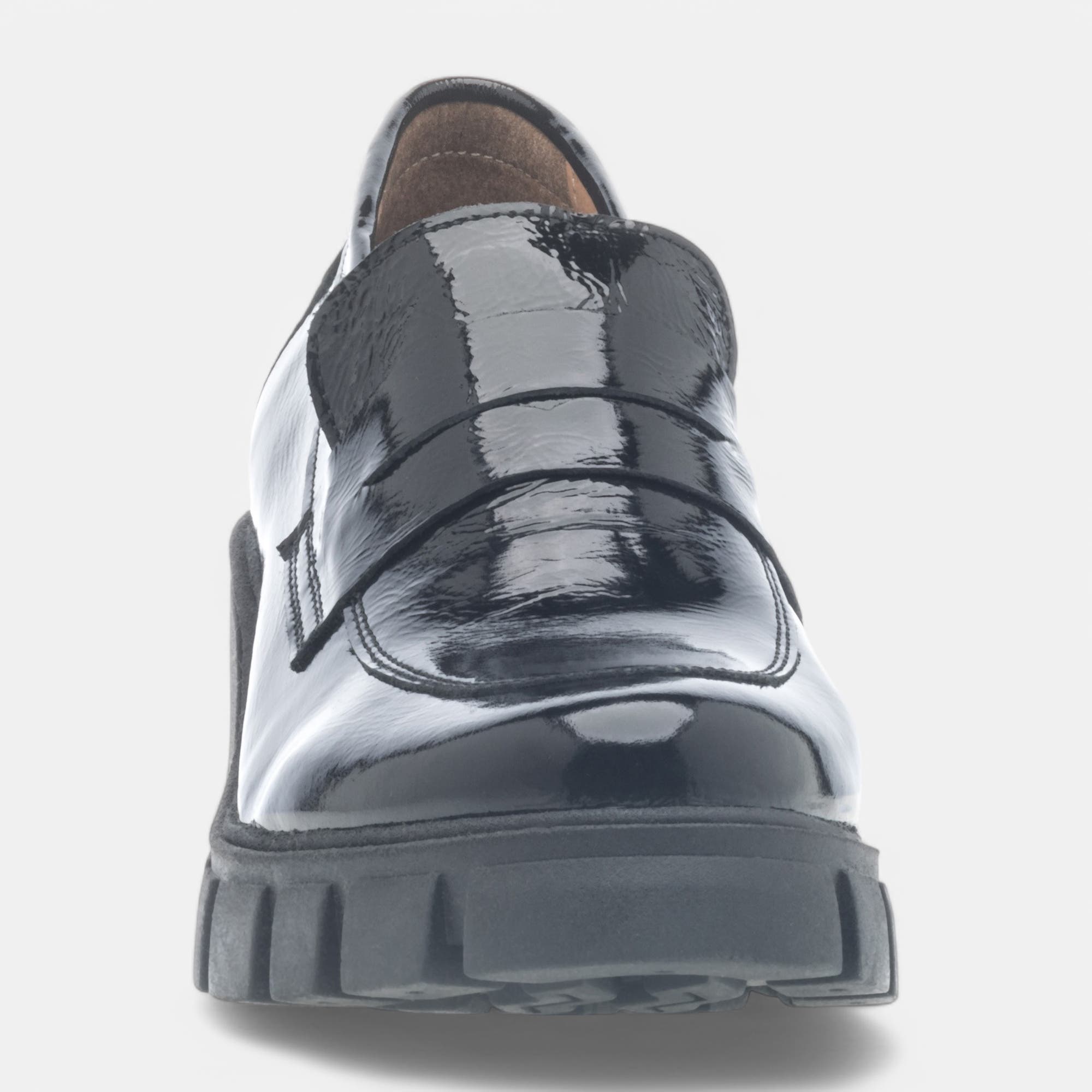 Mocassins à talon Femme en cuir noir vernis
