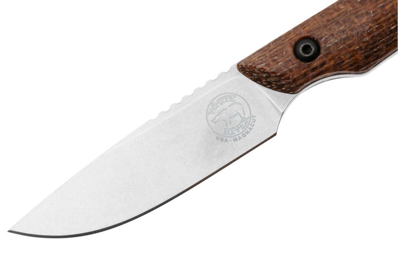 White River Knives Axiom WRSS-AXM-BNA Stonewashed Magnacut, Natural Burlap Micarta, jachtmes, Smith and Sons design